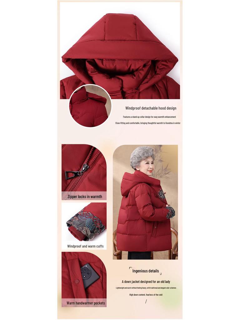 Grandma's Retro Cotton-Padded Hooded Jacket - Warm and Stylish for Elderly Women