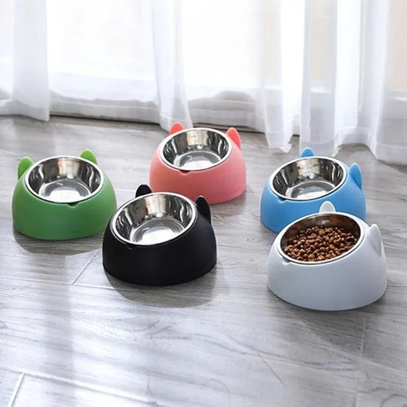 Detachable Pet Bowl Cute Cat and Dog Bowl Protection Cervical Vertebra 15 Degree Oblique Mouth Pet Stainless Steel Food Bowls