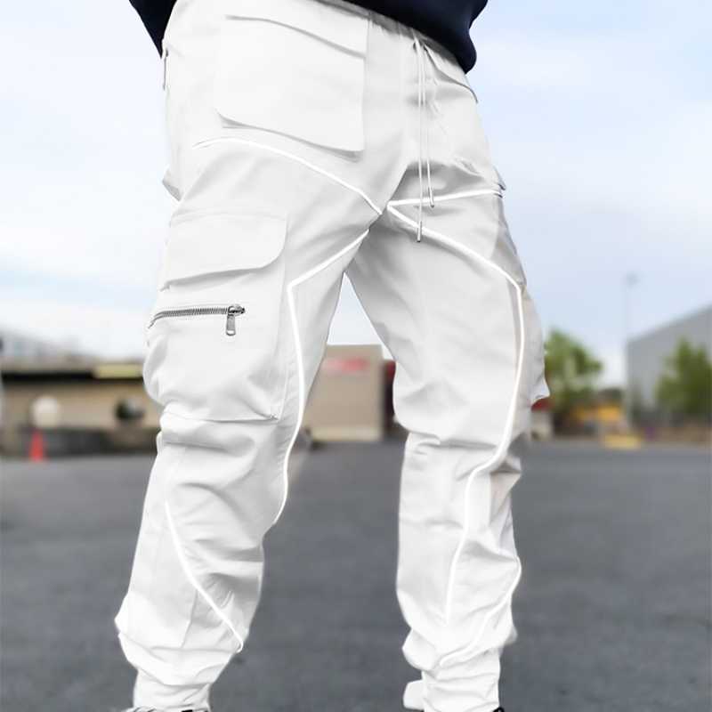 2024 Wiosna Moda Męska High Street Cargo Spodnie Męskie Trend Multi-pocket Odblaskowe Spodnie Sportowe Męskie Luźne Duże Rozmiary Kombinezony