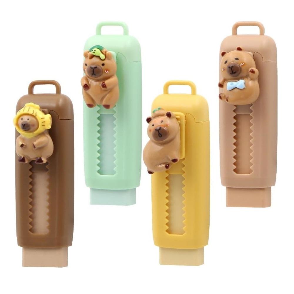 

4pcs Capybara Erasers Set Cartoon Design 4B Eraser Retractable for Drawing Exams Kids Students Back to School Stationery A3013