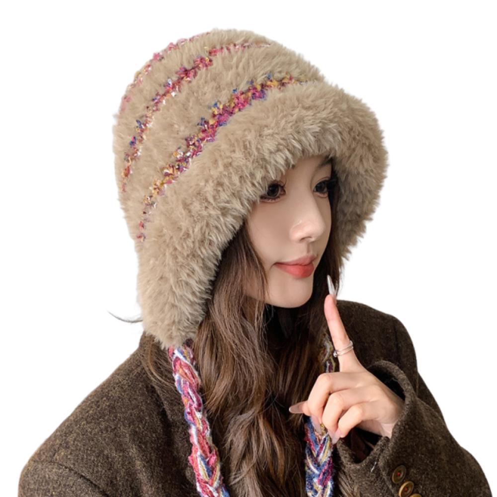 Soft Plush Pullover Hats Korean Style Knitted Warm Hat Fashion Fluffy Beanie Hat  Outdoor