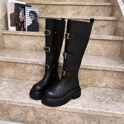 Fashion New Knee High Women Boots Winter Solid Color 2024 High Quality Fashion Designer Mid Heels Outdoors Women Shoes Botas Mujer