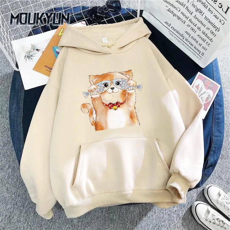 Sweat à capuche drôle le chat pour femmes, mode Kawaii coréen Harajuku, vêtements de dessin animé des années 90, capuche surdimensionnée pour filles