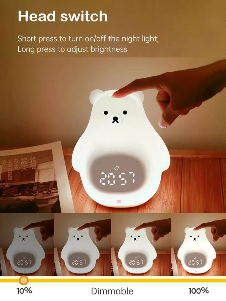 D2 Smarte Wecker Kinder Weihnachtsgeschenke USB Wiederaufladbar Weißer Bär Schlaftrainer für Kinder Baby LED Nachtlicht Silikon Touch