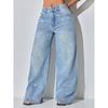Nuovi Jeans Lavati da Donna con Strass, Taglie Forti Vita Bassa Larghi Bottoni Dritti Pantaloni in Denim