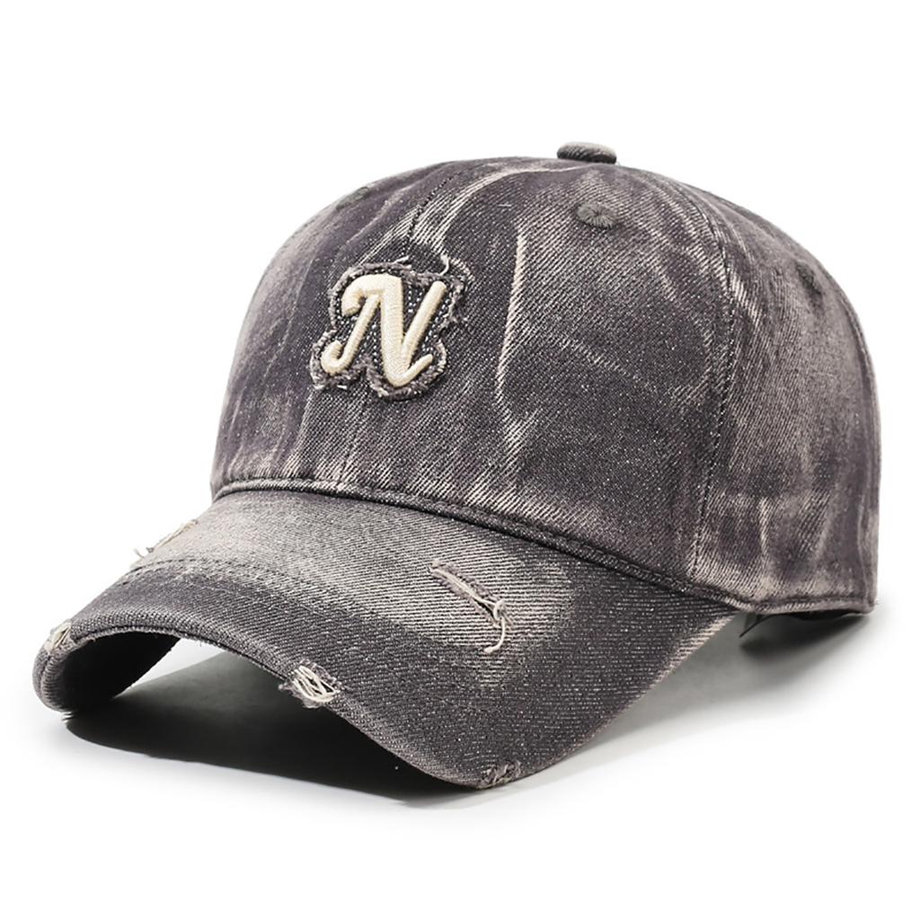 Vintage Washed Cotton Denim Baseball Cap For Men Women Embroidered Letter Duck Tongue Hat Punk Holes Adjustable Peaked Caps