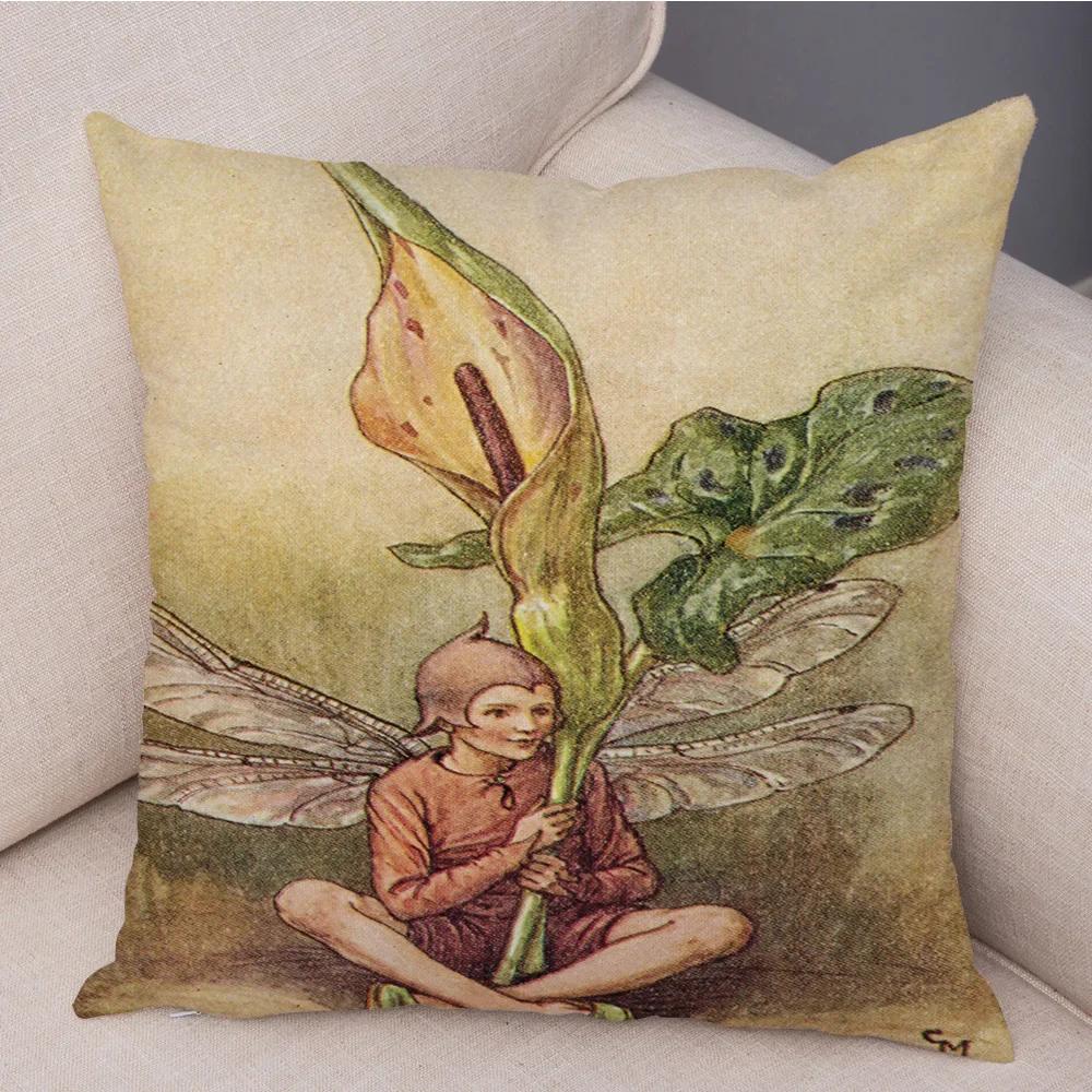 Lovely Color Cartoon Flower Girl Soft Cushion Set Fairy Tale World Elf Decoration Living Room Bedroom Sofa Home 45*45cm