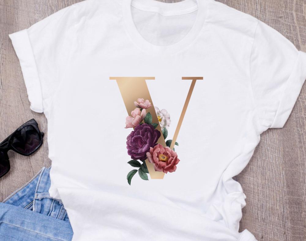 Custom Name Letter Combination Women S High Quality Printing T Shirt Flower Letter Font A B