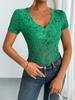 Elegant Lace Vneck Tshirt With Short Sleeves For Women Spring Summer Fashion
