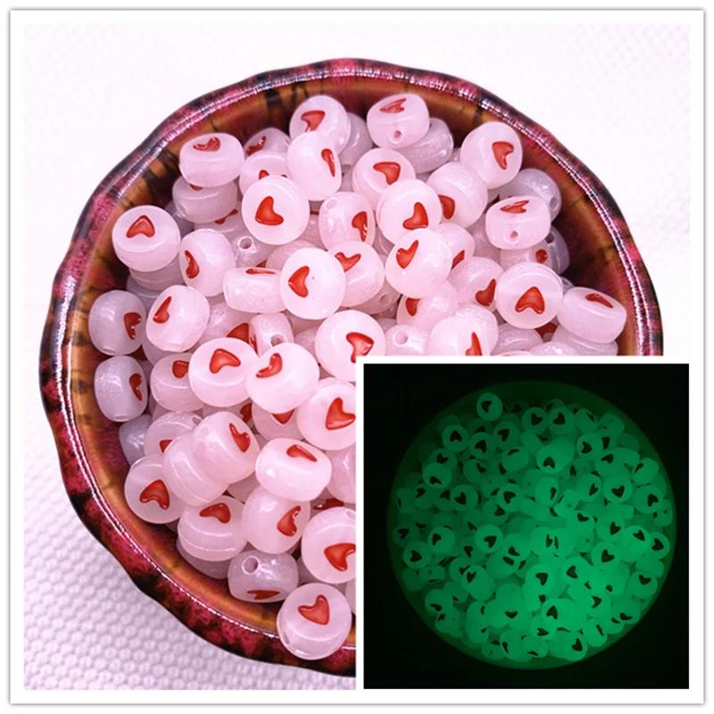 New 100pcs 6X6mm 7x4mm Spaced Acrylic Round Beads Love Heart Shape Beads for Jewelry Making DIY Charms Handmade Bracelet