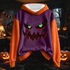 Women's Long Sleeve Pullover Hoodie Sweatshirt with Halloween Print and Drawstring