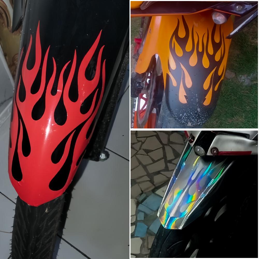 Flammen-Motorrad-Kotflügel-Aufkleber, Wasserdichter Vinyl-Sticker, Universelle Schmutzfänger-Dekoration für Honda Yamaha Suzuki Ducati KTM