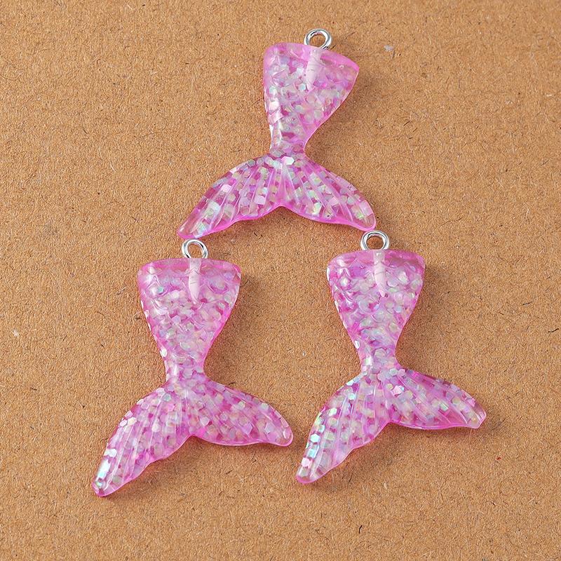 10pcs 36*23mm Resin Glittery Mermaid Tail Charms Pendants for Jewelry Making Necklace Earrings Bracelet DIY Accessories Supplies