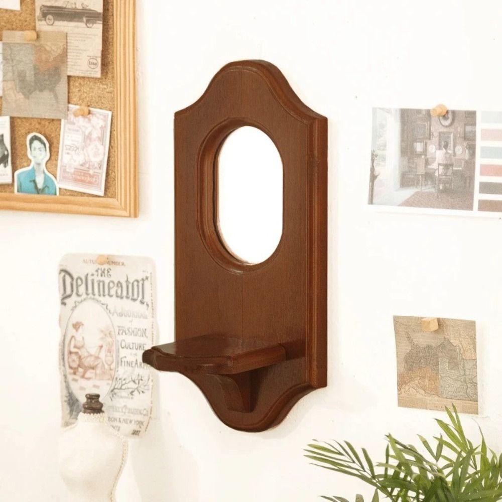 New Solid Wood Wall Mirror Shelves Wall Hanging Wall Mirror With Shelf Vintage Aromatherapy Candlestick Holder Wall Decoration