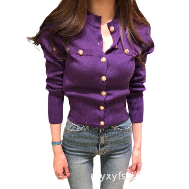 

2023 Women s Korean Style Long-Sleeve Slim-Fit Knit Cardigan - Early Autumn One Size красный