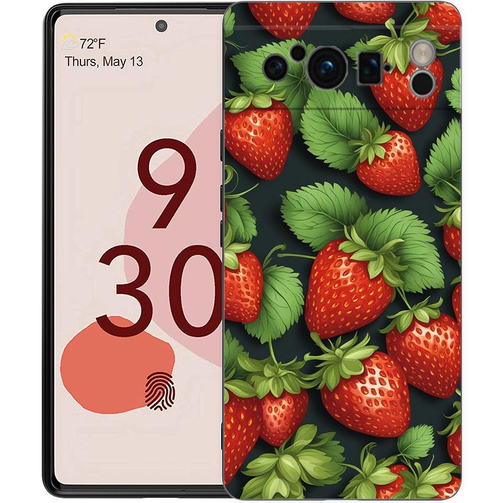 

Summer Strawberry Flowers Print Phone Case For Google Pixel 10 9 8 7 Pro 9A 8A 7A 6A 6 Pro XL Soft TPU Bumper Black Cover Pixel 8 Pro