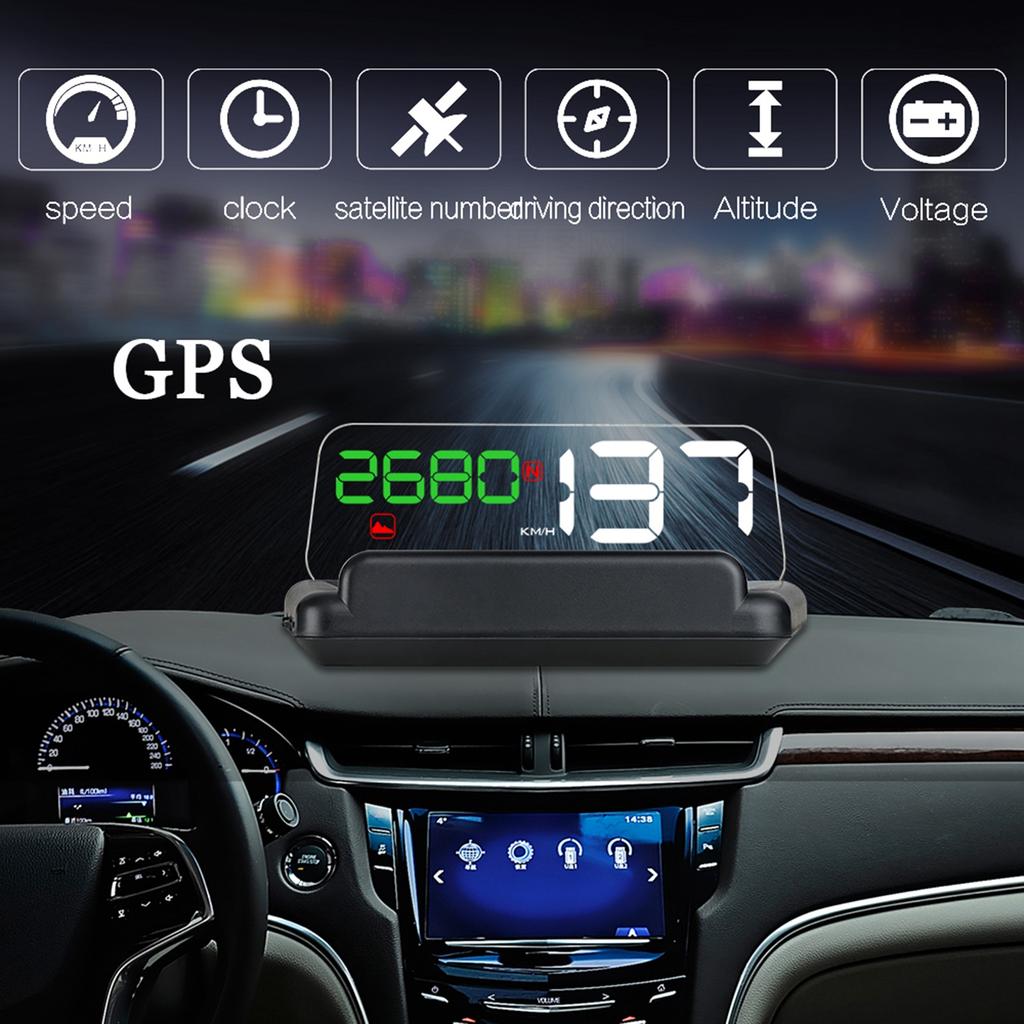 Car HUD Display, GPS Smart Gauge High Definition HUD Car Diagnostic Tool Safe Driving Computer Overspeed Fault Alarm