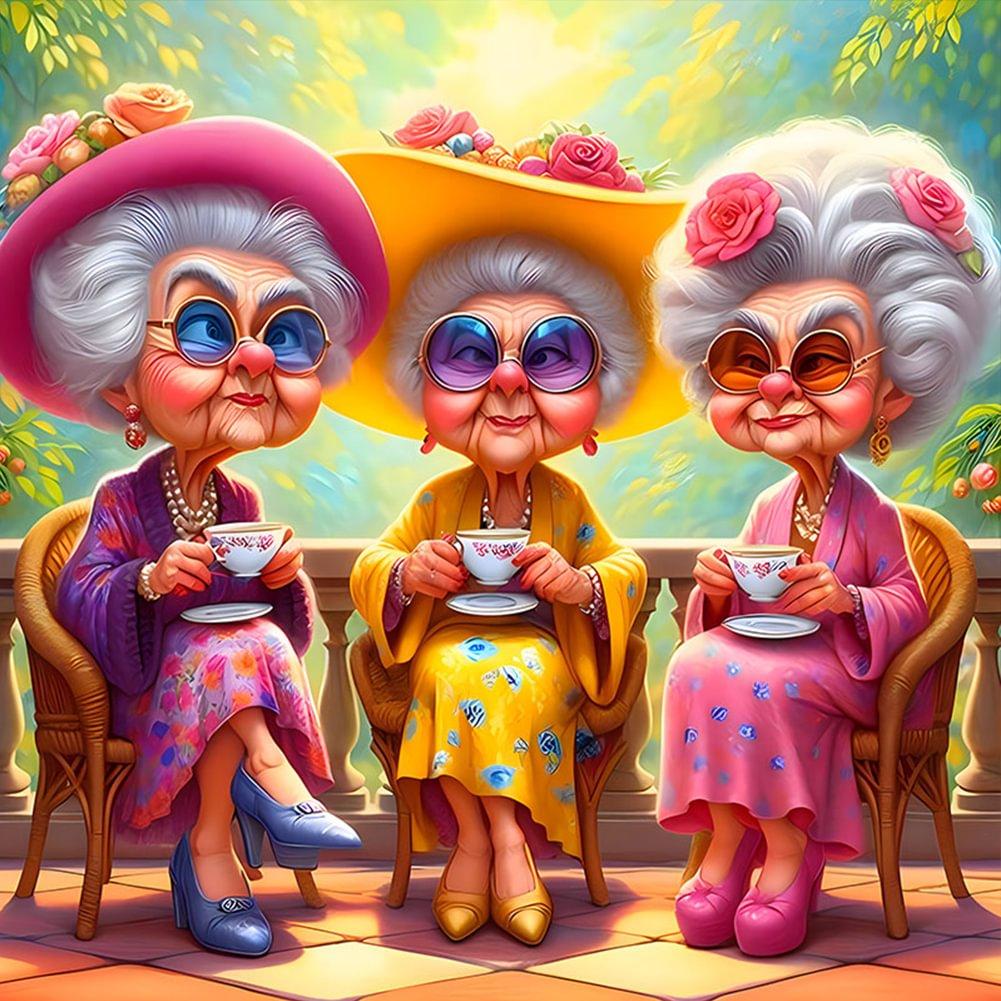 

DIY алмазная живопись, новинка 2024, комплект для вышивки крестом, мультяшная забавная картина старушки, мозаика, алмазная вышивка, украшение дома J3945 round 30x30cm чёрный