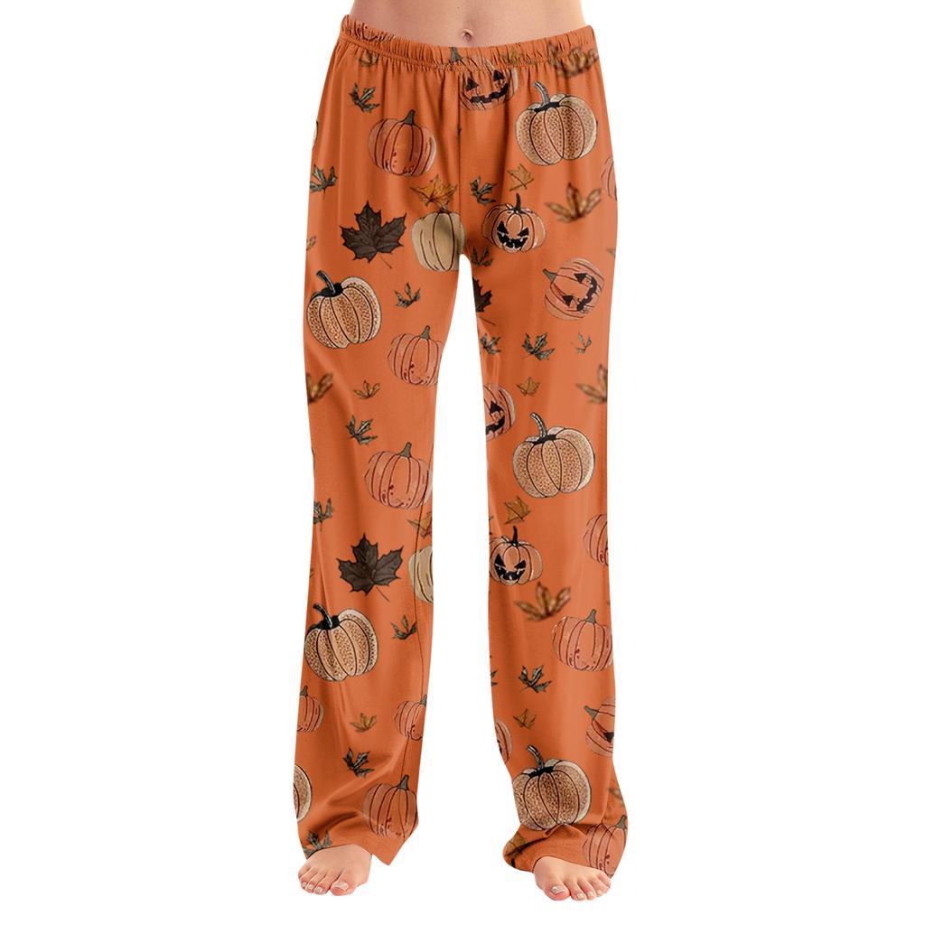 Women's Halloween Print Loose Fit Pajama Pants for Casual and Sleepwear - No Drawstring