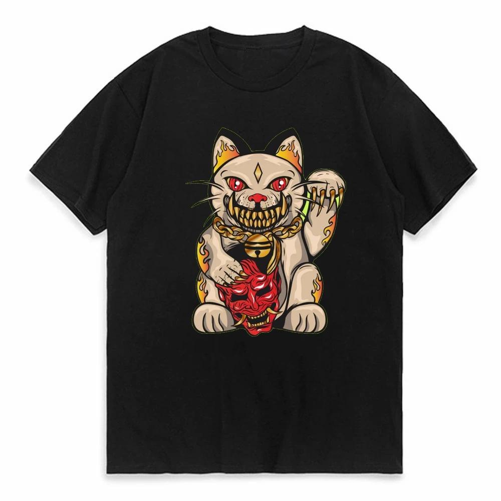 Unisexeki Neko Print Unisex T Shirt ShortSleeved Personalize Summer Female TShirts Graphic Tees Japanese Lucky Cat Kawaii Tshirts