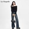 La Chapelle Women's Off-Shoulder Lapel Long-Sleeve Slim-Fit Top