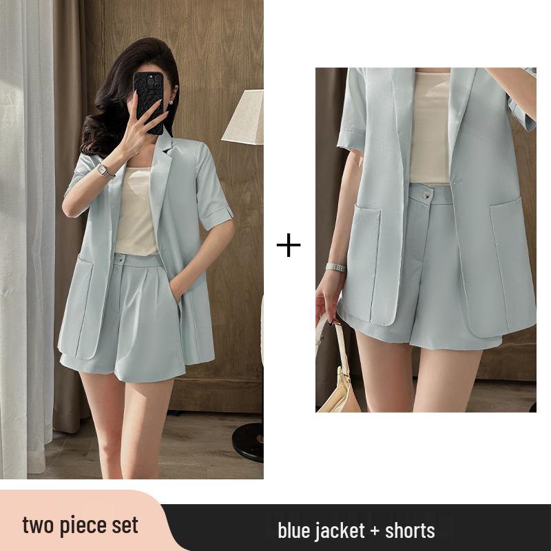 Chic Goddess Style Women's Summer Suit: Short Sleeve Blazer & Shorts Two-Piece Set