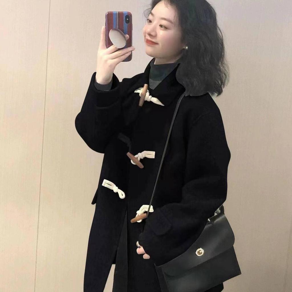 Short Wool Coat Women Winter Korean Style Horn Button Jacket High Quality Petite Outerwear