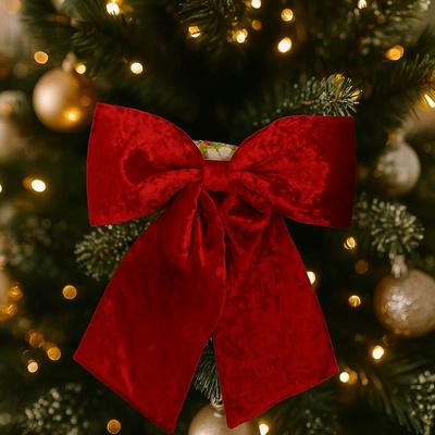 60cm Red Large Velvet Christmas Bows Large Christmas Tree Top Bow Outdoor Decorations Wedding Hanging Pendant New Year Ornament