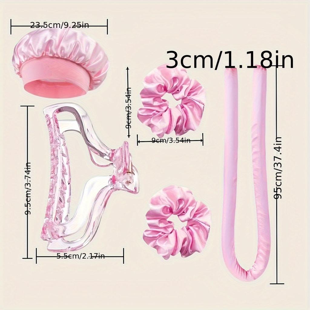 2pcs Heat Free Hair Curler Satin Silk Sleeping Cap Set Headwrap for Natural Curly Hair Long Hair Care Wave Sleeping Curling Tool