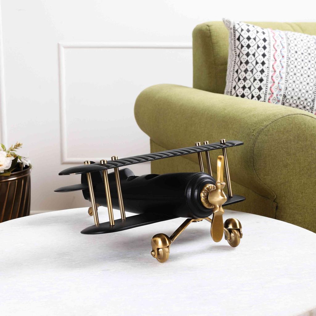 Vintage Wood Airplane Decor – Classic Wooden Aircraft Decorative Showpiece | 34 x 33 x 14 cm
