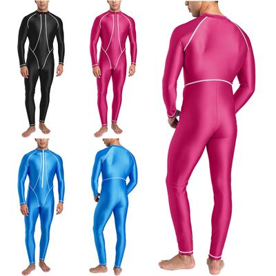 Full Coverage Glossy Rash Guard Jumpsuit for Men Mock Neck Long Sleeve Pants One Piece Swimwear for Surfing Diving Training