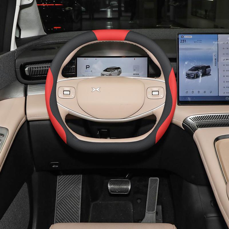 Non-Slip, Odorless Leather Steering Wheel Cover for XPeng X9 - Tailored Interior Modification, Hand-Sewn for a Perfect Fit Across 25 Models.