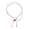 Salircon Gothic Red Love Heart Acrylic Rhinestone Pendent Neckalce Women Trendy Handmade CCB Beaded Tassel Chain Choker Jewelry