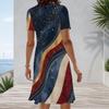 Women Plus Size Round Neck Short Sleeve Printed A Line Flared Hem Dress