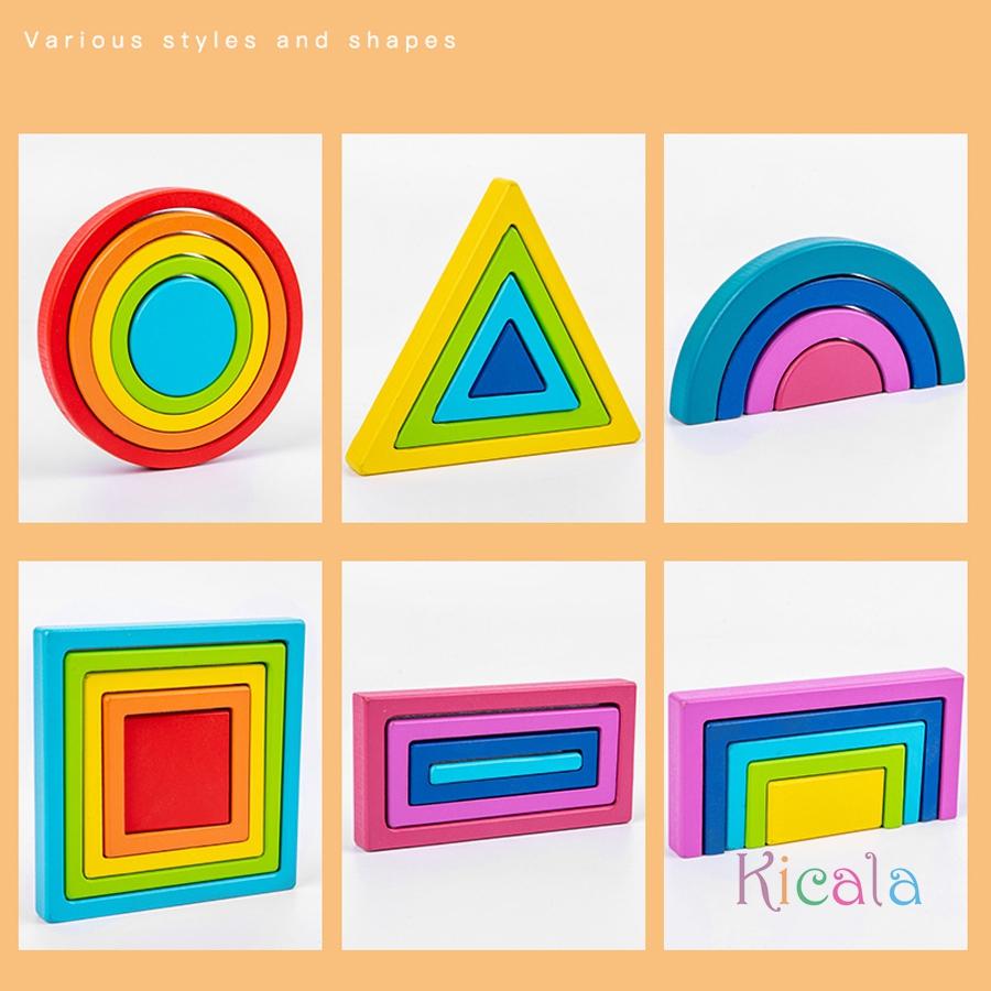 Montessori Rainbow Nesting Stacking Toys Wooden Building Blocks Balance Game Art Geometric Creative Educational Toys Kids Gift