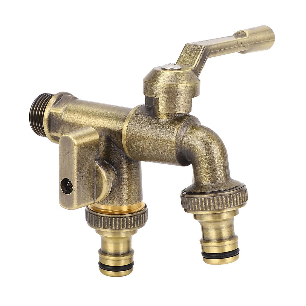 Outdoor Double Taps Water Faucet Kit 34in Inlet Wall Mounted Brass Frost Proof Outside Antique