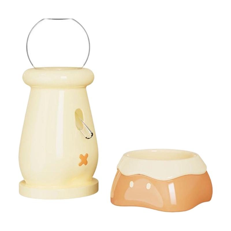 

Small Animal Feeding Bowl Set Ceramic Dish And Vacuum Water Dispenser For Hamsters Gerbils Cage Feeding Accessories жёлтый