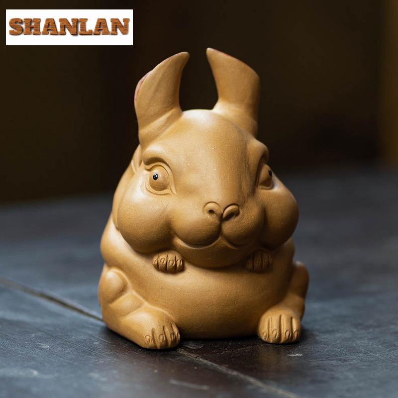 Yixing Purple Clay Zodiac Rabbit Tea Pet Retro Tea Games Tea Figurine Play Toys Tea Statue Ornaments Can Be Raised Supplies Gift