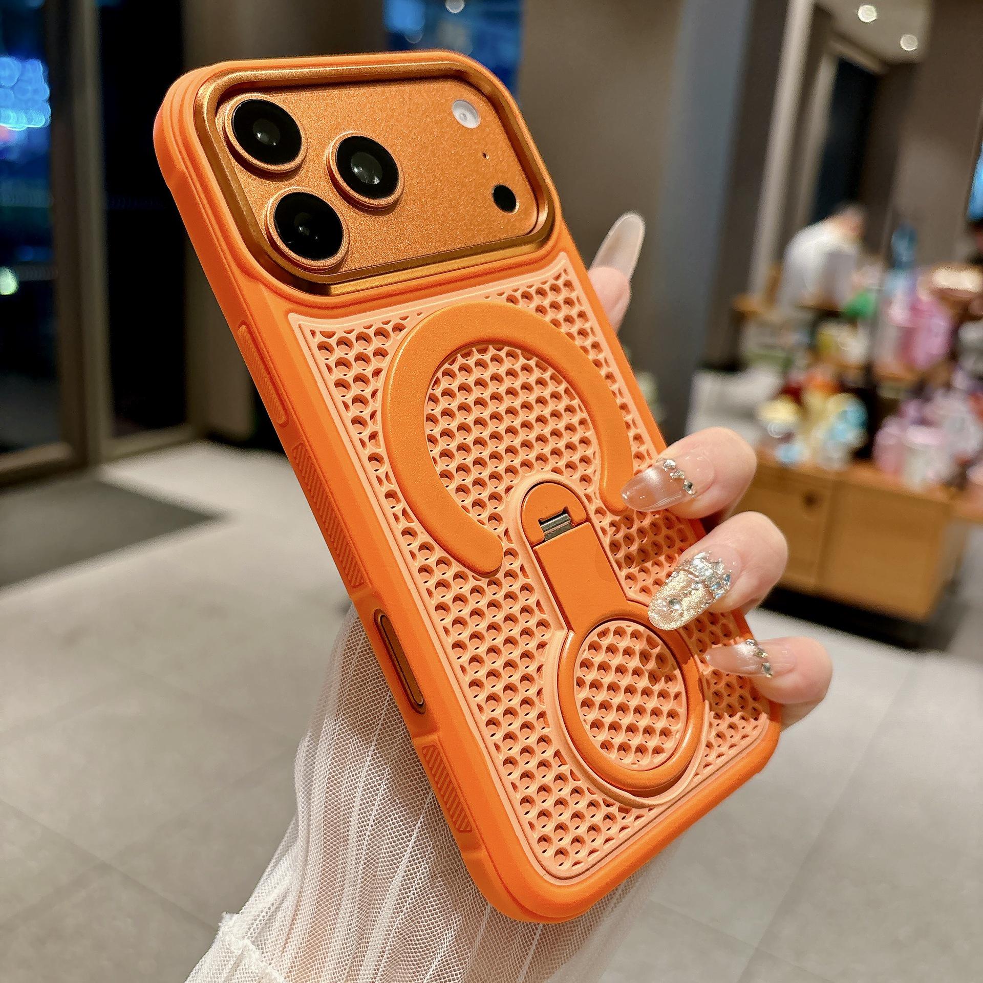 

Красочный магнитный чехол для iPhone 17 Pro Max с вращающейся подставкой и теплоотводом iPhone 16 оранжевый