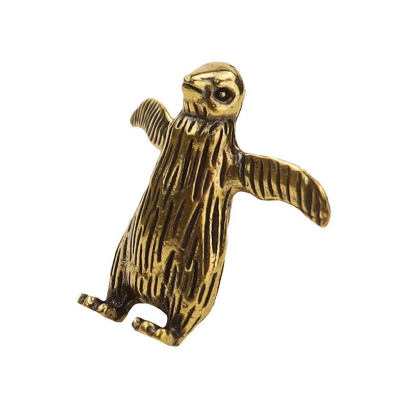 Adorable Childlike Brass Penguin Ornament - Cute Tea Pet Decoration