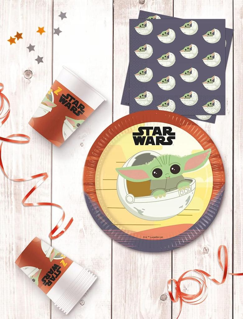 Papier-Teller Star Wars Mandalorian Baby Yoda Geburtstag 23cm 8Stk.