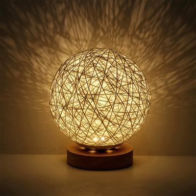 Romantic Night Light Creative INS Wind Starry Table Lamp Bedroom Bedside Lamp Fantasy Rattan Ball Moon Light (Light Yellow)