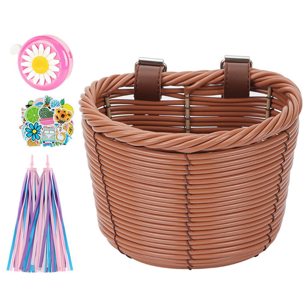 Biciclette per Bambini Cesto Nastri Campanelli Bici con Adesivo Manubrio Anteriore Staccabile Cesto Bici Decorazione Resistente