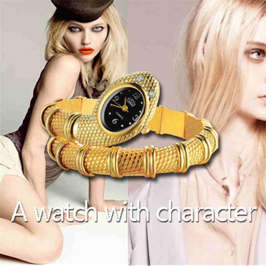 Fashion Females Snake Shaped Design Bracelet Watch Luxury Women Wirstwatch