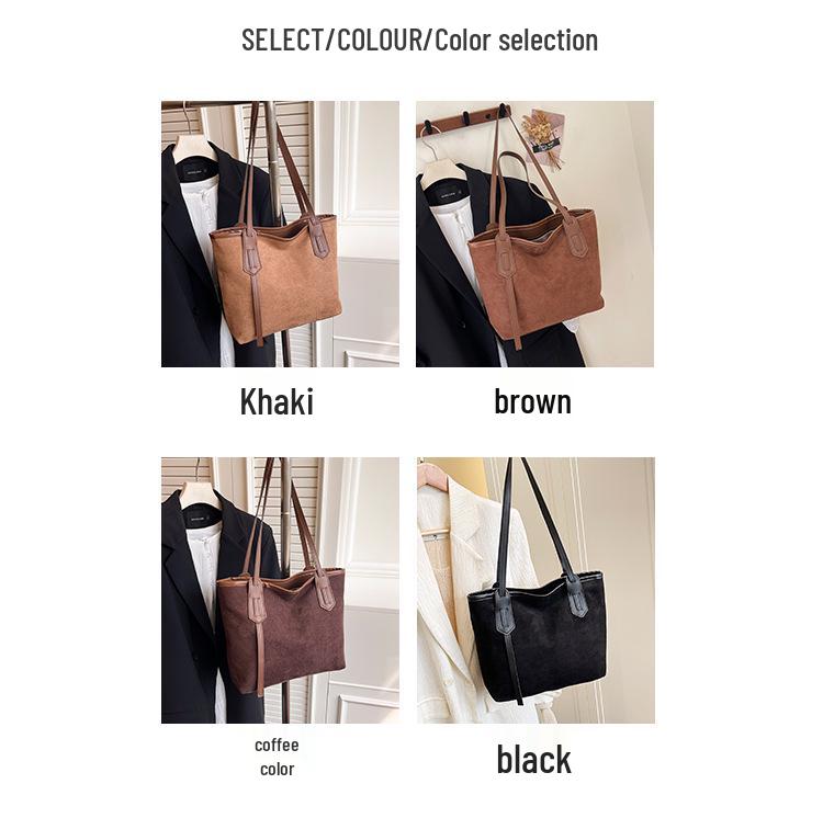 Korean-Style Suede Tote Bag: European & American Retro, Large Capacity, Casual Commuter Shoulder Bag