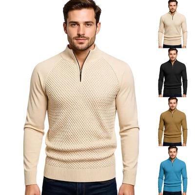 Men's Stand Collar  Half Turtleneck Zipper Sweater