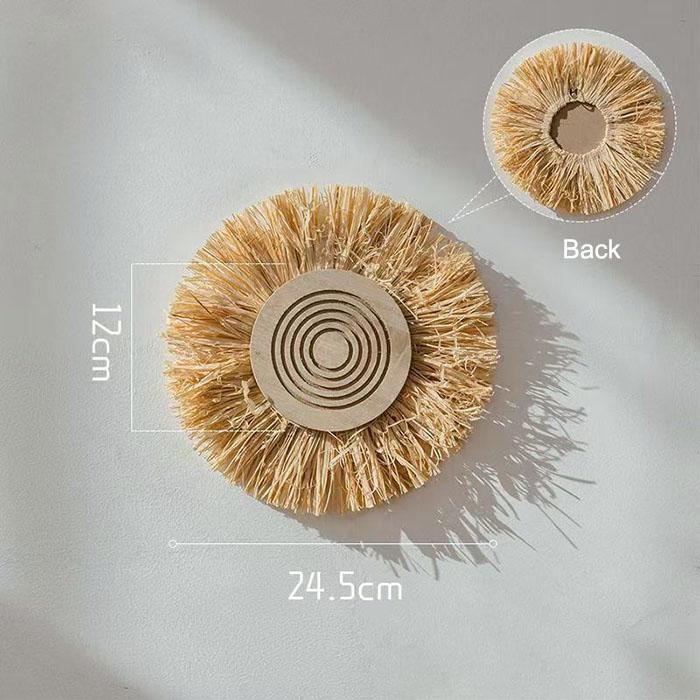 Natural Raffia Woven Bohemian Wall Decoration Round Wall Accents Handmade Scandinavian Hanging Decoration Boho Home Decor