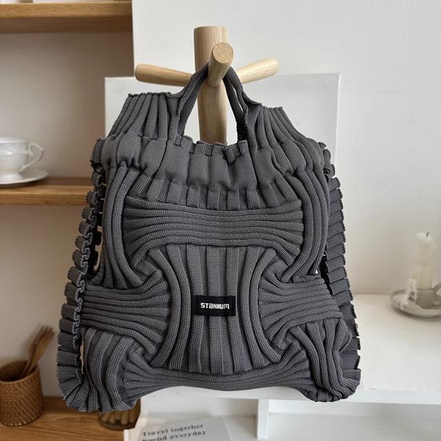 Multifunctional Pleated Elastic Knit Backpack