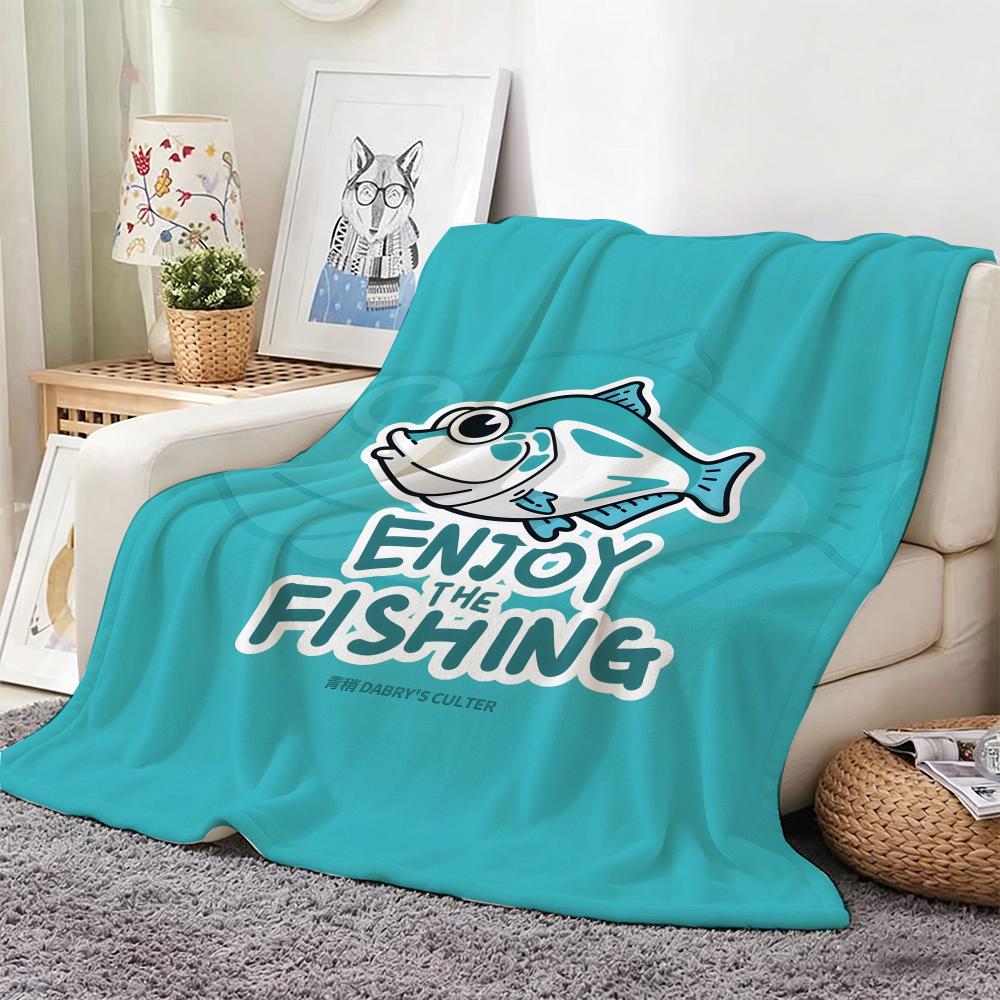 Cartoon F-Freshwater Game Fish Fishing Throw Lightweight 240G Flannel Blanket Soft Skin-Friendly For Summer Cooling