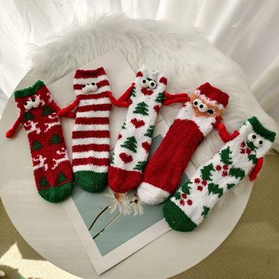 Weihnachten Händchenhaltende Socken Lustige Magnetische Saugkraft 3D Puppen Paarsocken Unisex Paarsocken Winter Weihnachtszubehör Geschenk